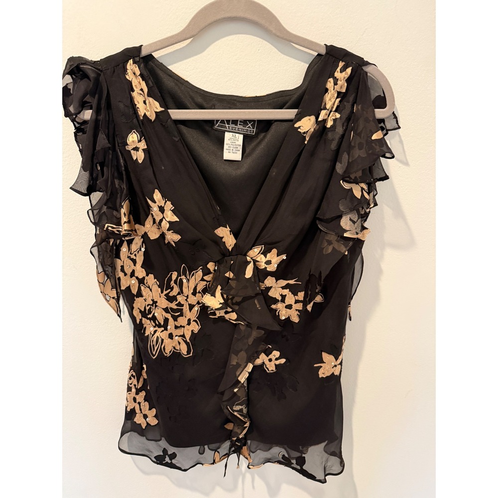 Vintage Alex Evenings Floral Sequin Ruffle Fairy Top